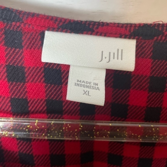 J Jill Red & Black Plaid Button Down Cabincore Cottage Top Size XL - Picture 3 of 7